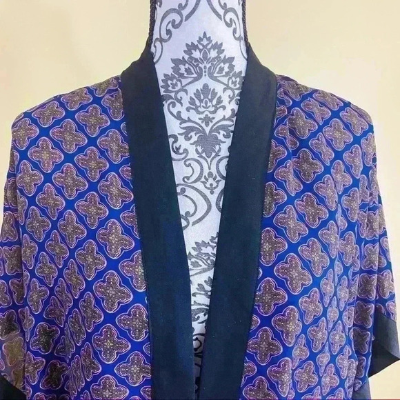 Sans Souci Purple Celtic Print Sheer Open-Front 3/4 Sleeve Kimono Cardigan XS - Picture 3 of 12